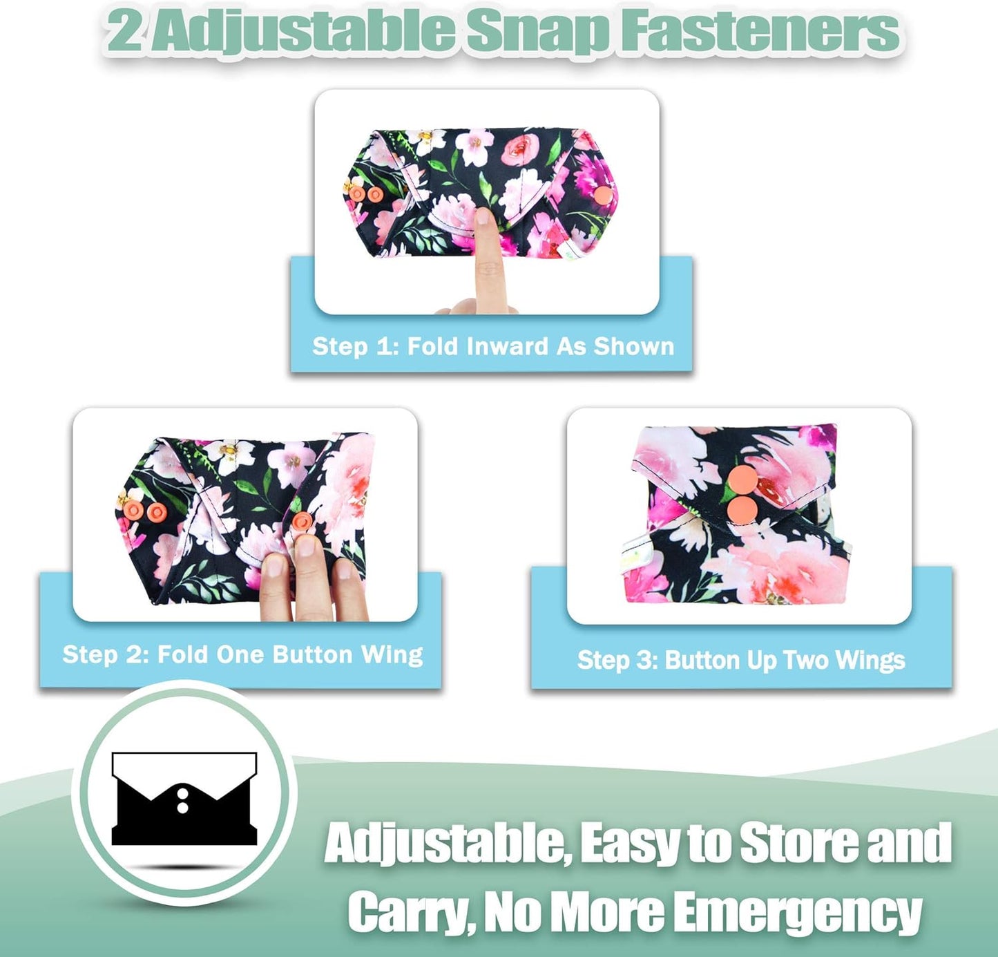 wegreeco Reusable Menstrual Pads - Reusable Sanitary Pads | Reusable Panty Liners | Soft Cloth Menstrual Pads - 6 Pack with 1 Cloth Mini Wet Bag (Small, Flower 02)