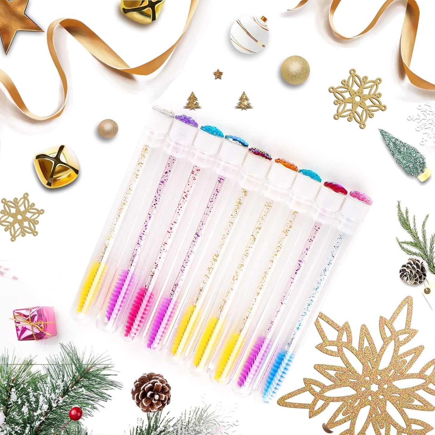 i-Laesh 20 Pcs Lash Brush Eyelash Brushes for Eyelash Extensions Spoolies Cleaning Mascara Wands Tube Diamond Disposable Makeup Tool Applicator Set Sanitary Extension Supplies (Diamond-mix)