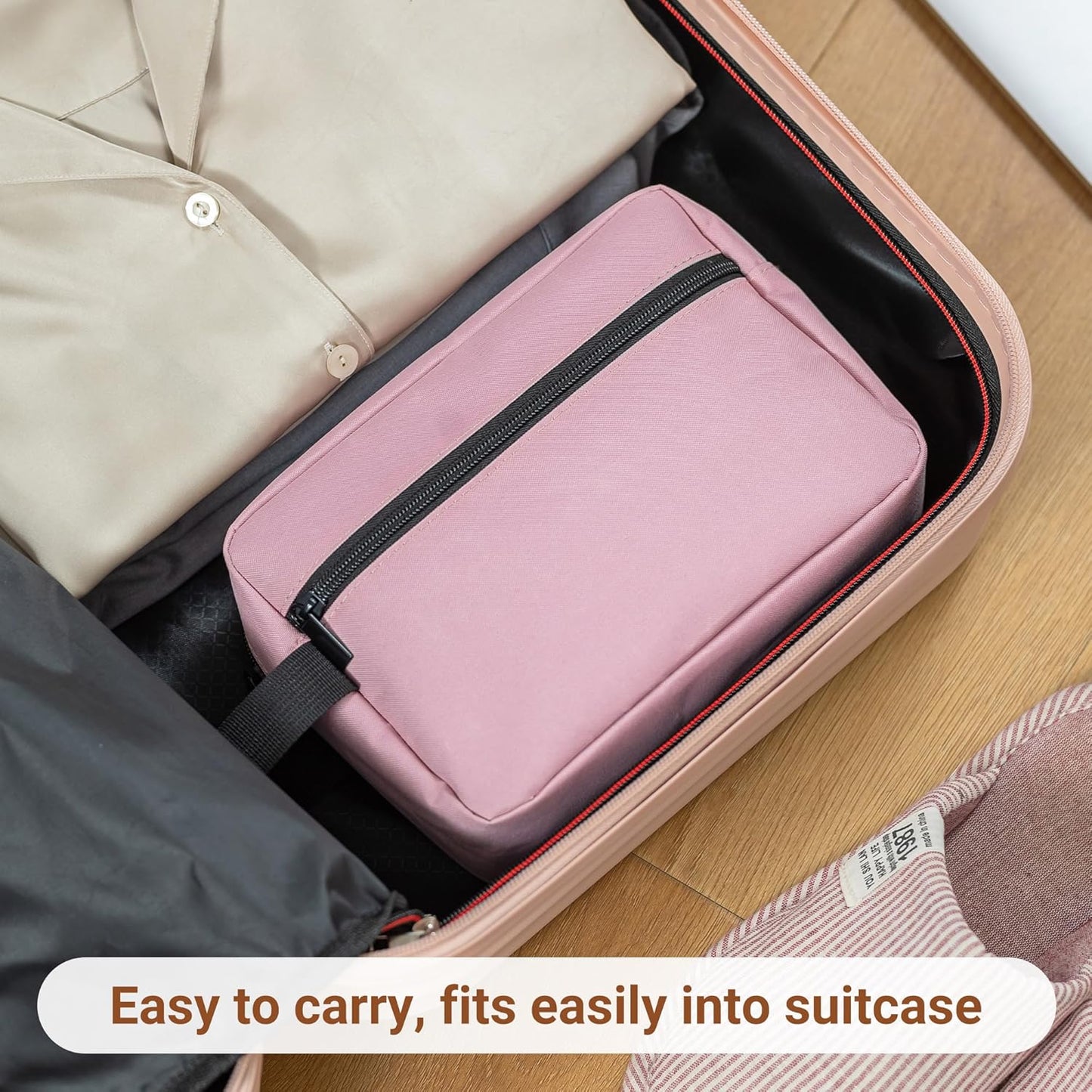 Elviros Travel Toiletry Bag for Women and Men, Lightweight Makeup Bag Hanging Dopp Kit with Compartment Cosmetic Organizer Small Tool Bag Travel Essentials, Pink