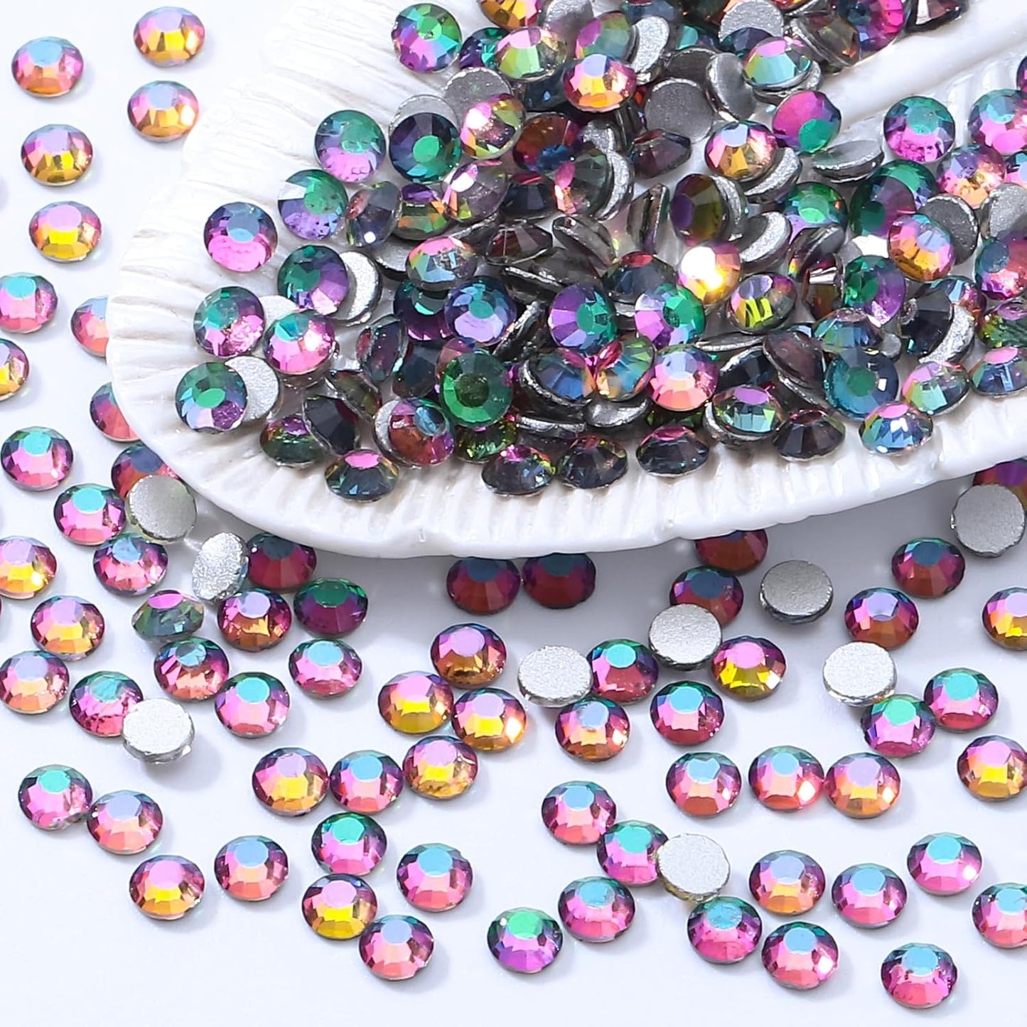 Green Volcano Flatback Rhinestones, Glass Rhinestones for Nail Art and Craft, Glue Fix, Loose Crystal Gemstones(Green Volcano, SS12, 1440pcs, 2.9-3.0mm)