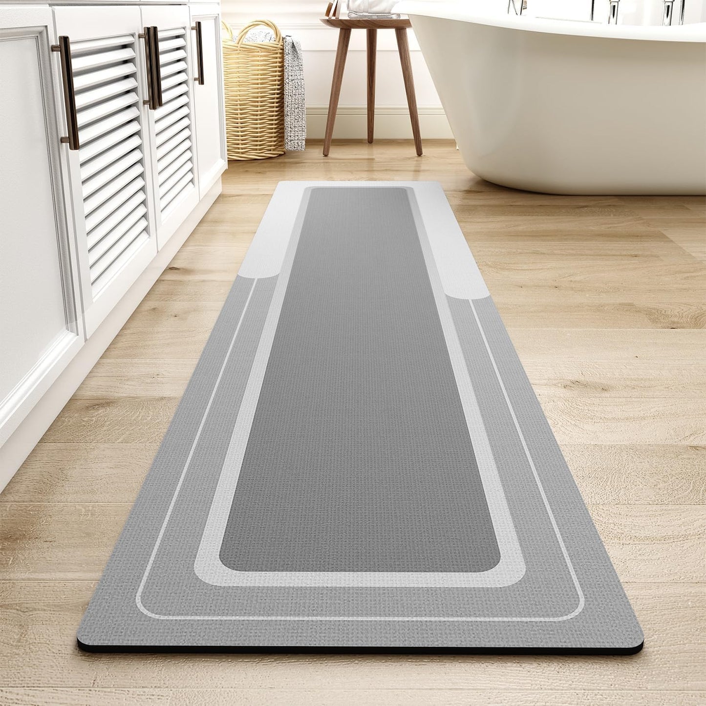 MontVoo Bath Mat - Long Bathroom Runner Non Slip Super Absorbent Stain Resistant Quick Dry Thin Bath Mat 17"x70" Grey