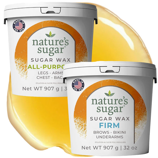 Nature's Sugar Wax Sugaring Paste for Legs, Back, Arms, Chest. All-Natural Hair Removal for Women and Men. Any skin types. Vegan. Cruelty-Free. (1 All Purpose, 1 Firm)