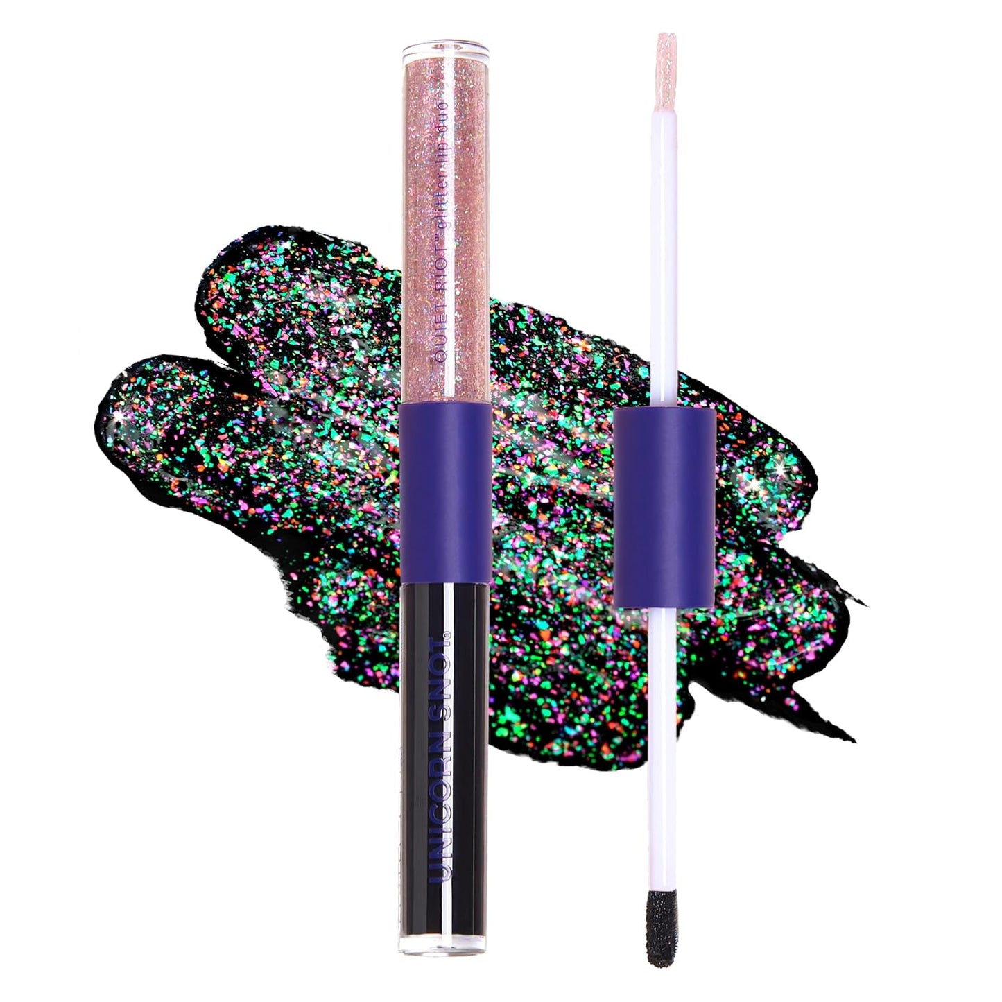 UNICORN SNOT Quiet Riot™ Plastic-Free Glitter Lip Duo | 2-in-1 Set w/Matte Lipstick & Sparkly Glitter Lip Gloss | Halloween Costume Makeup | 0.15oz Black Lipstick & 0.16oz Gloss (Chasm)