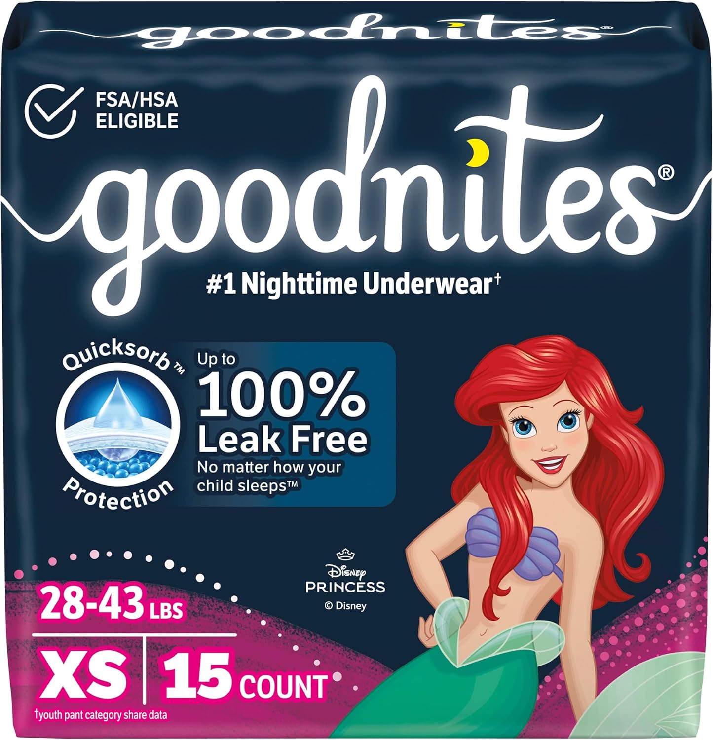 Goodnites Girls' Nighttime Bedwetting Underwear, Size Extra Small (28-43 lbs), 15 Ct, Packaging May Vary