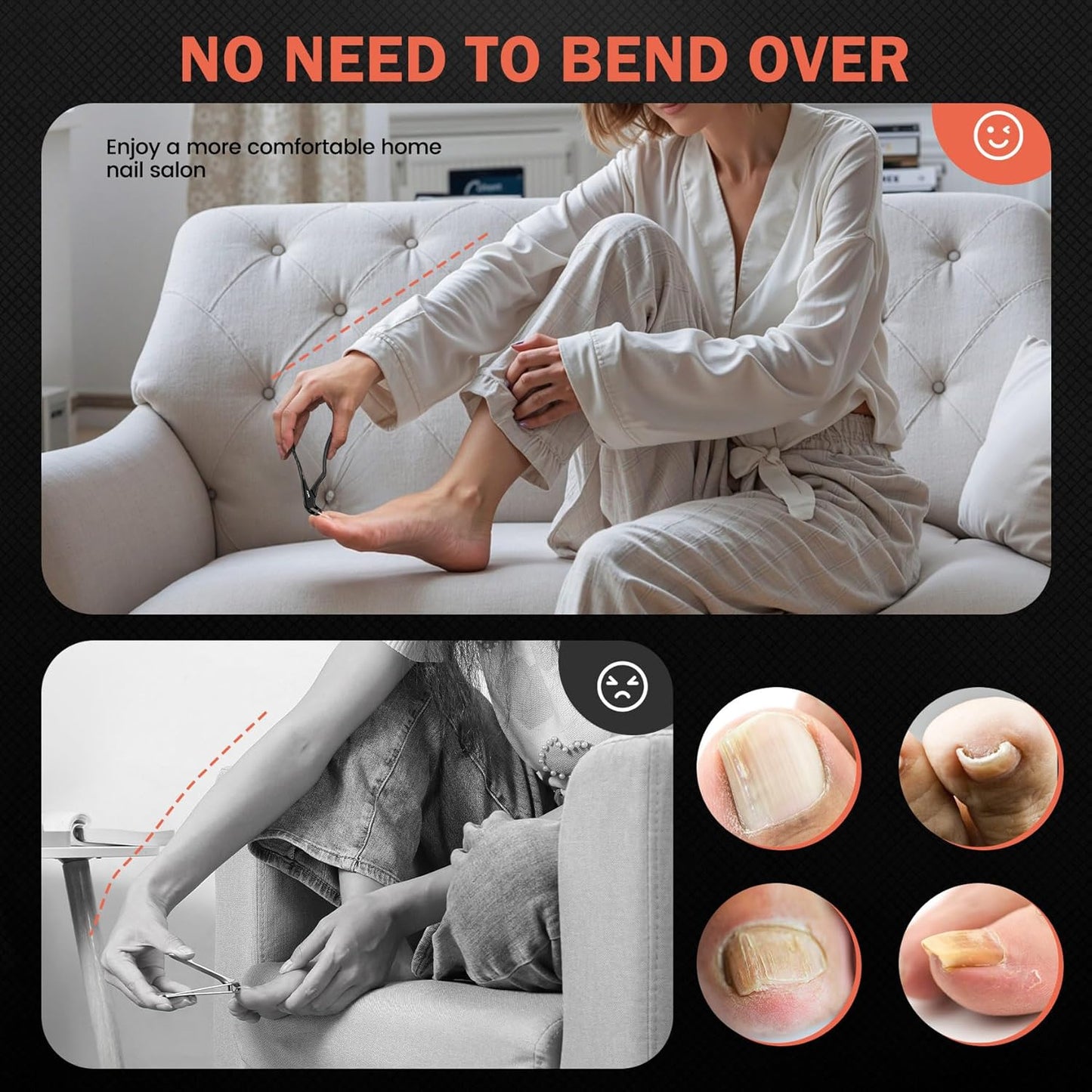 BEZOX Toenail Clippers for Seniors – Upgraded Long Handled Curved Head Toe Nail Clippers for Thick Nails for Elderly - Black