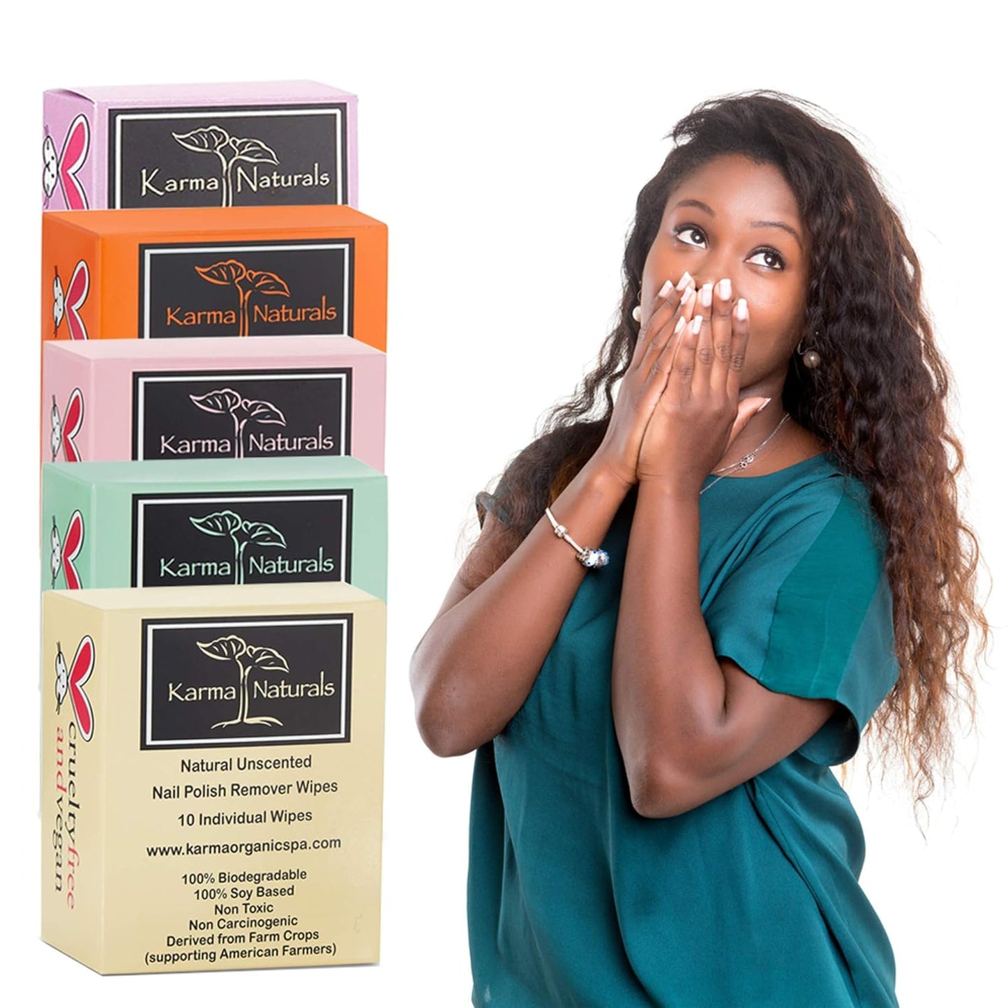 Karma Organic Nail Polish Remover Wipes Bundles Non-Toxic Vegan and Cruelty Free – bundle of 5/50 wipes