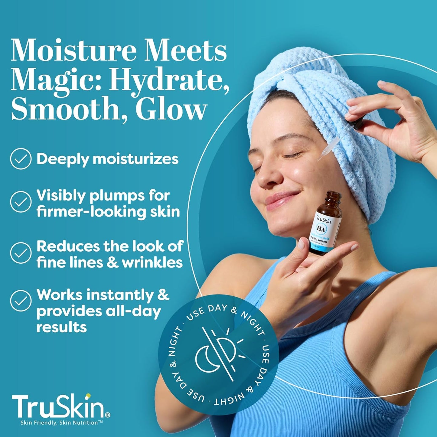 TruSkin Hyaluronic Acid Serum for Face + 7 Ultra Hydrating Ingredients – Best Face Serum for Moisturizing, Visibly Plumping Skin & Smoothing the Look of Fine Lines, 2 fl oz