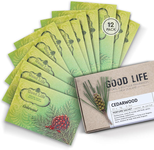 Good Life Cedarwood Scented Sachets | Designed in New Zealand | 12 Sachets