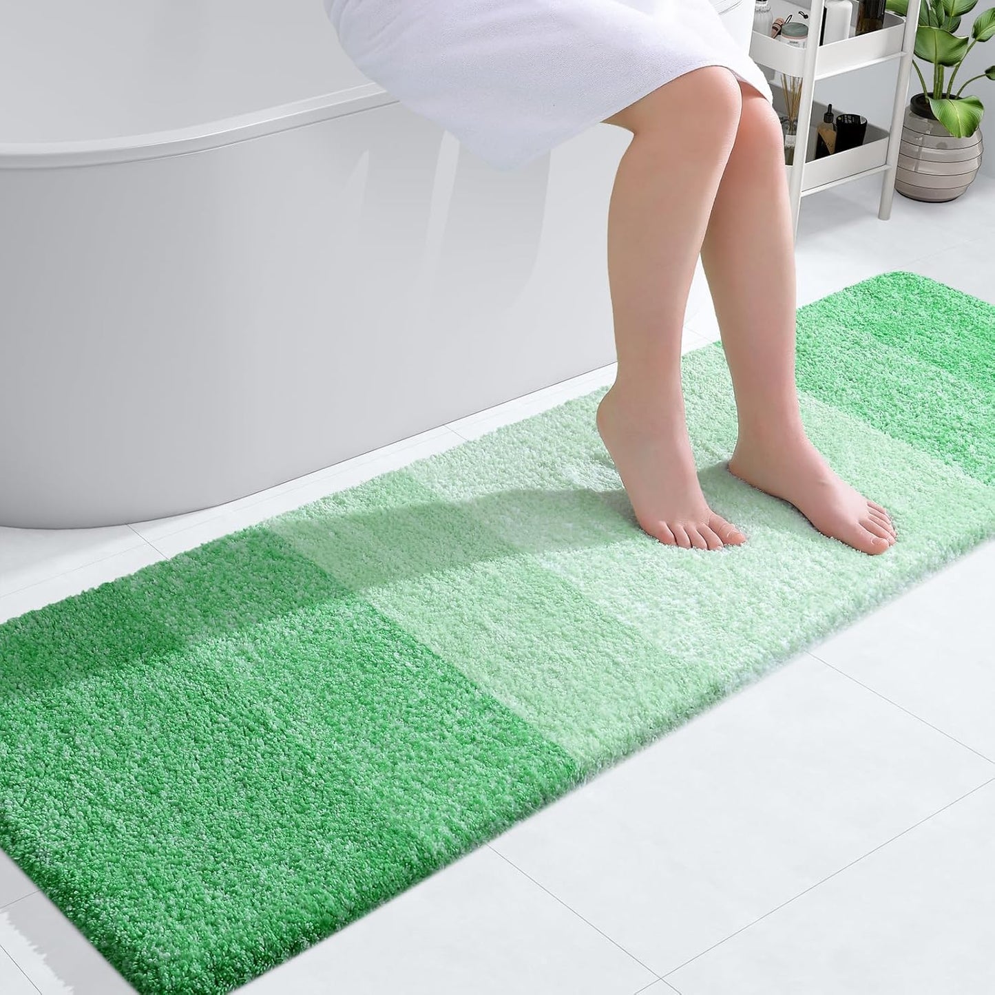 OLANLY Bathroom Runner Rugs 59x17, Extra Soft Absorbent Microfiber Bath Rugs, Rubber Backing, Quick Dry, Machine Washable Bath Mats for Bathroom Floor, Tub and Shower, Home Decor Accessories, Green