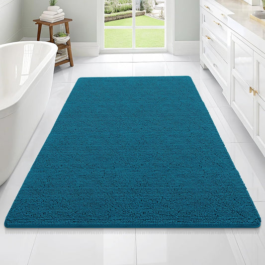 OLANLY Bathroom Rugs 70x46, Extra Soft Absorbent Chenille Bath Rugs, Rubber Backing Quick Dry, Machine Washable Bath Mats for Bathroom Floor, Tub and Shower, Home Decor Accessories, Peacock Blue