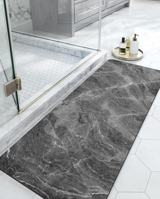 DEXI Bath Mat 17x43, Non Slip Quick Dry Rugs, Super Absorbent Ultra Thin Marble Bathmat, Washable Rubber Mats for Shower Floor, in Front of Bathtub, Sink, Bathroom Accessories Decor, Dark Grey
