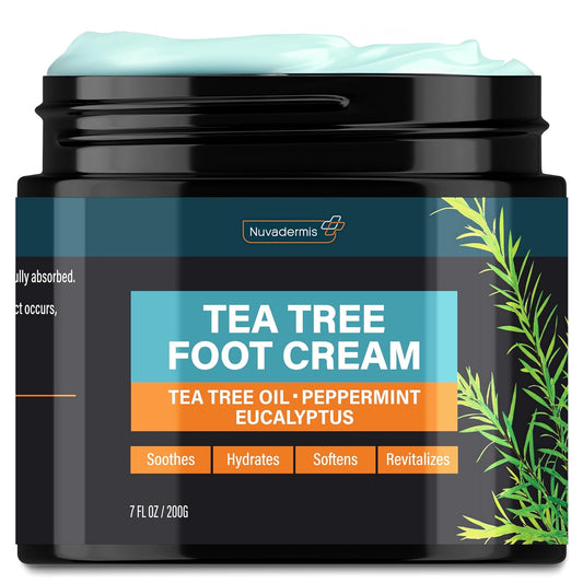 NUVADERMIS Tea Tree Oil Foot Cream – Effective Recovery Cream for Dry, Cracked Feet, Athlete’s Foot, Ringworm & Itchy Skin – Soothing Moisturizer – 7 oz