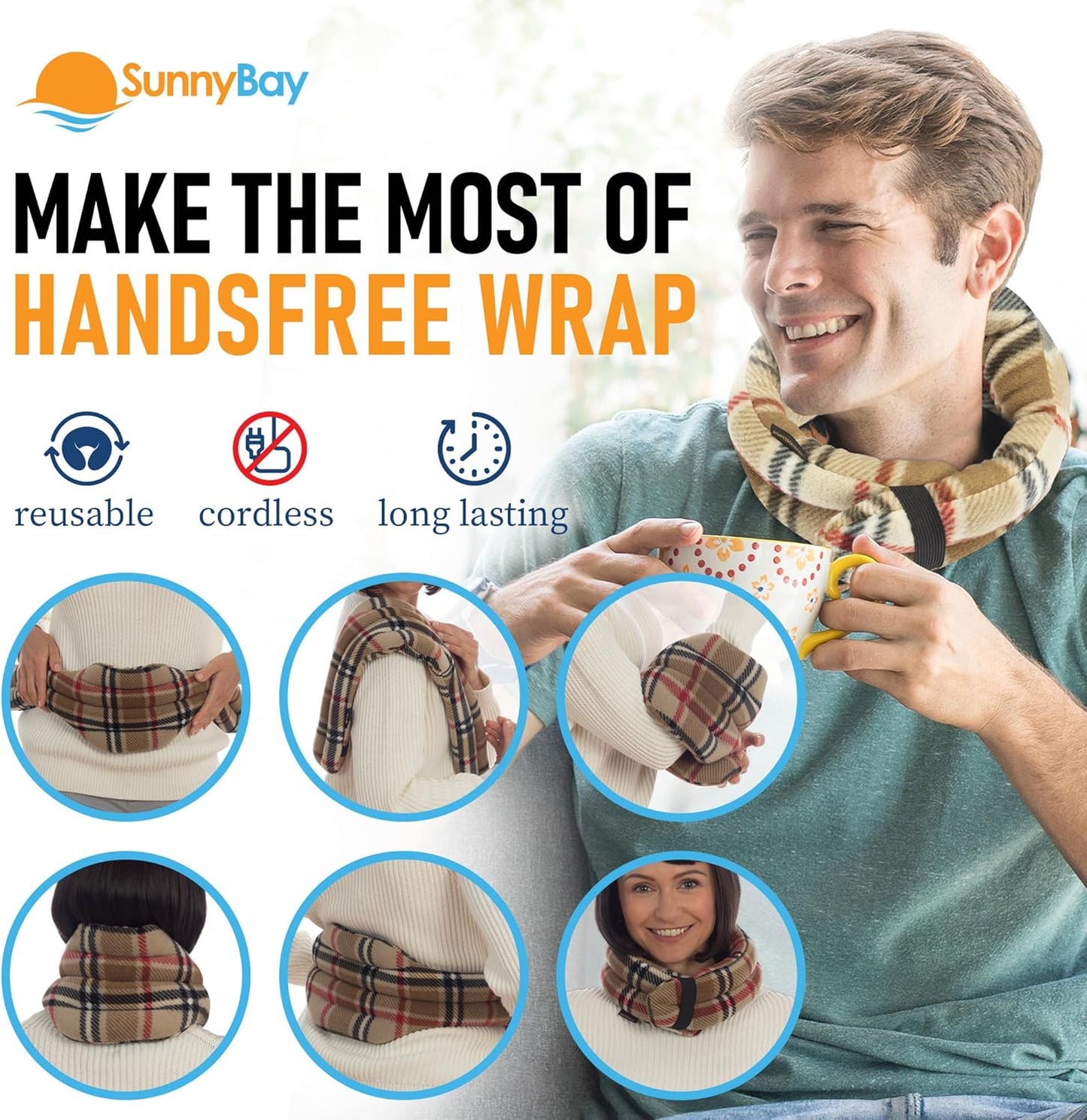 SunnyBay Microwave Heating Pad, Microwavable Heated Neck and Shoulder Wrap, Moist and Weighted Hands-Free Beanbag Pack with Wide Neck Coverage, 2.5 lbs, 26 Inches Long-Length, Made in USA, London