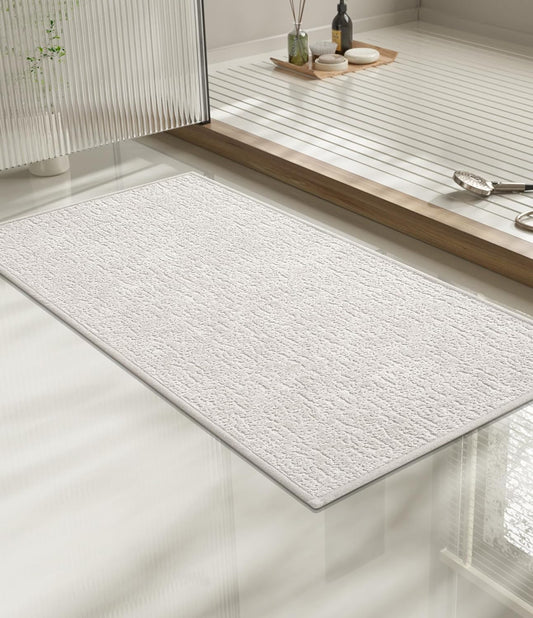 chakme Bathroom Rugs Mat 32x17, Ultra Thin Non Slip Bath Mat Quick Dry Absorbent Bath Mat for Bathroom Floor, (White, 32"x17")