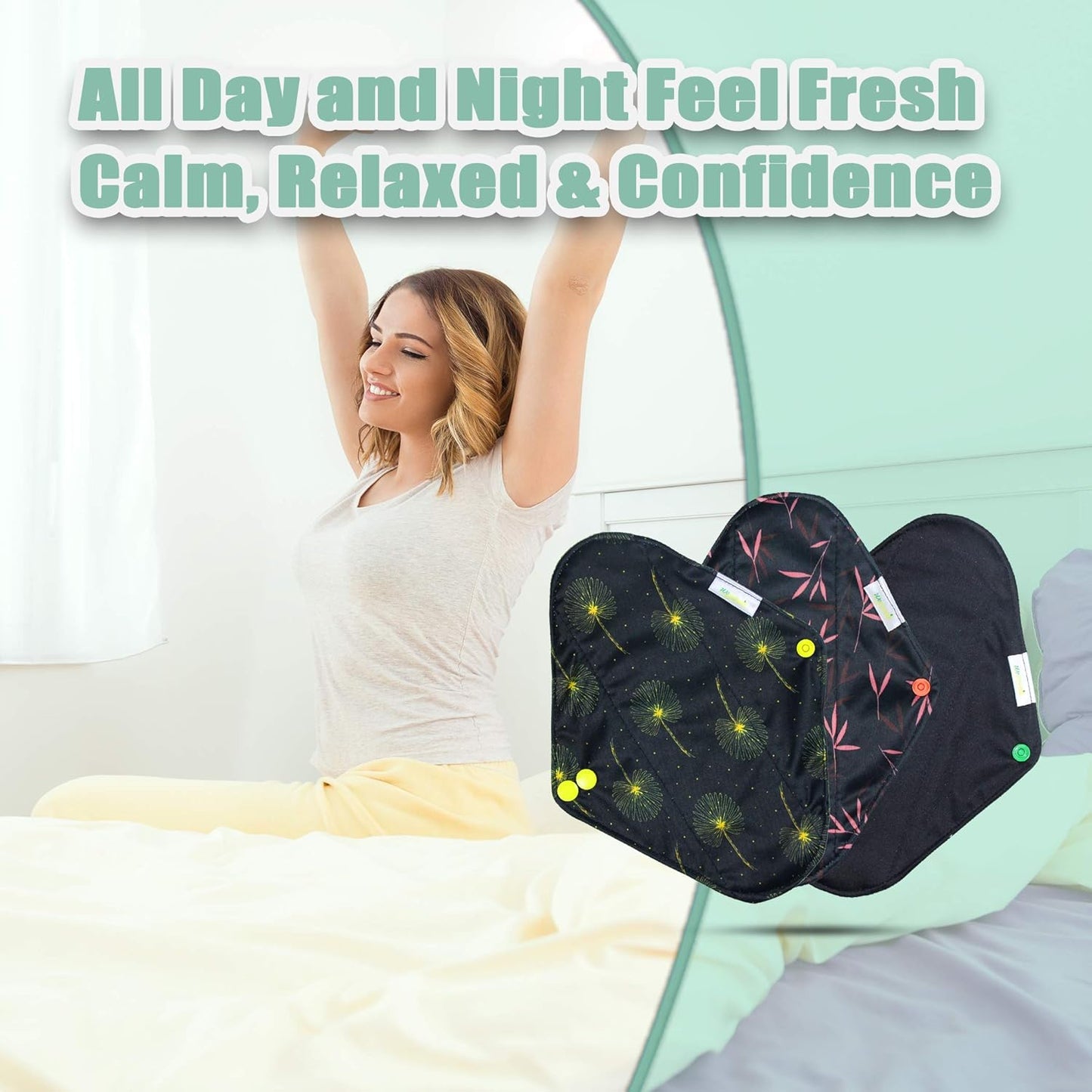 wegreeco Reusable Menstrual Pads - Reusable Sanitary Pads | Panty Liners | Soft Cloth Menstrual - 6 Pack with 1 Cloth Mini Wet Bag (Large, Dandelion