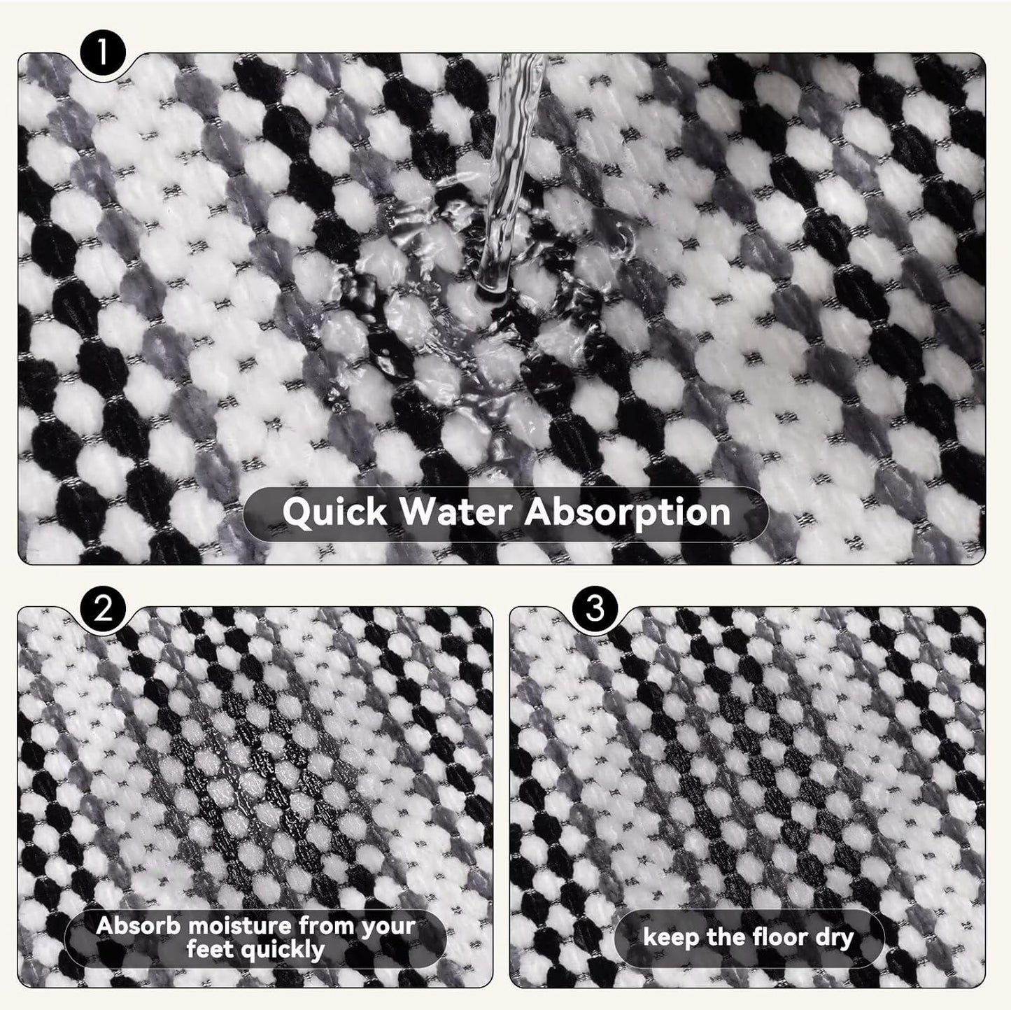 Super Absorbent Non Slip Bath Mats for Bathroom,FloorShower,Sink.Machine Washable Bathroom Rugs,Rubber Backed Bathroom Mats,Ultra Soft(Black 16x24)