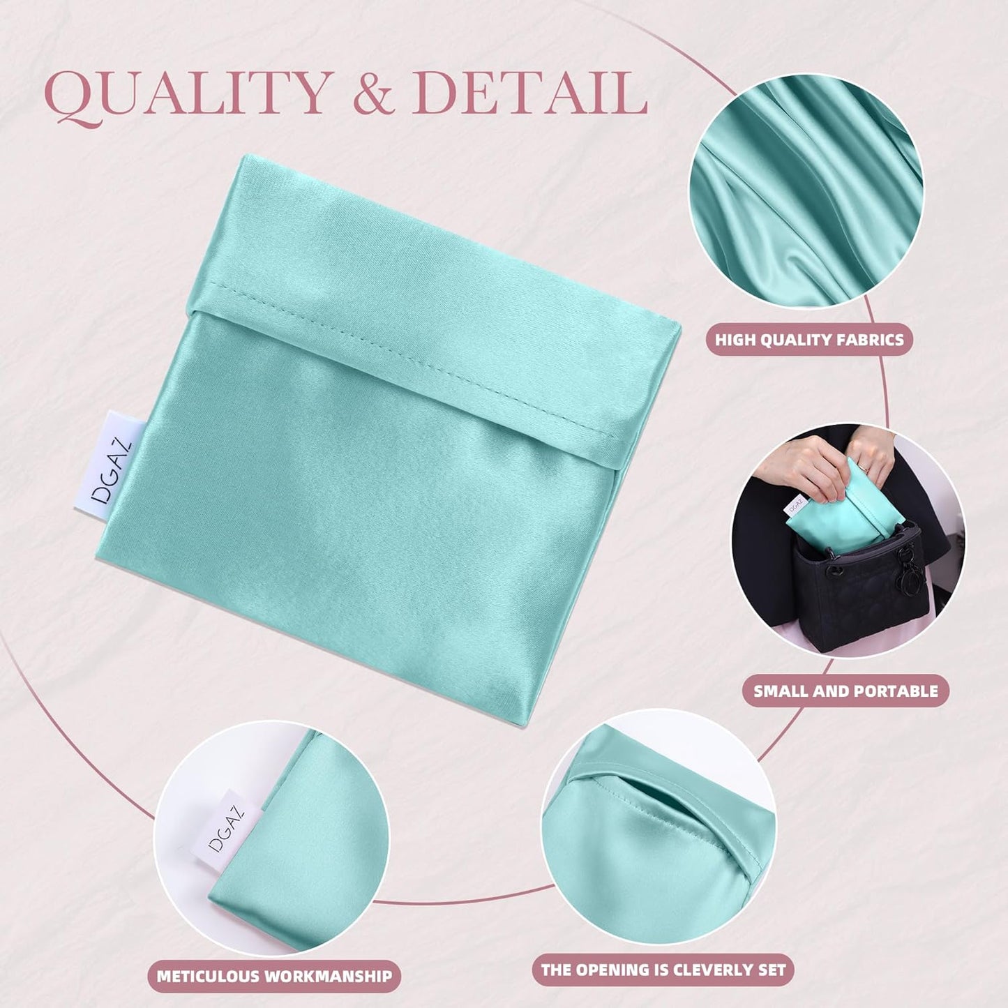 DGAZ Silk Sanitary Napkin Storage Bag, Period Bag for Teen Aged Girls, Portable Period Bag for Panty Liners/Menstrual Cup/Small Tampons，Mini Makeup Bag for Purse(Blue Zephyr)