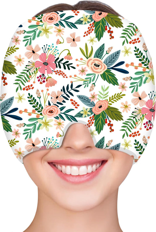 ZNÖCUETÖD Migraine Headache Relief Cap Hat, Head ice Pack Wrap Cooling Gel Ice Beanie Cold Cap Hot/Cold Compress Therapy for Sinus, Stress, Tension, Head Pain Relief - Reusable Men & Women (White)