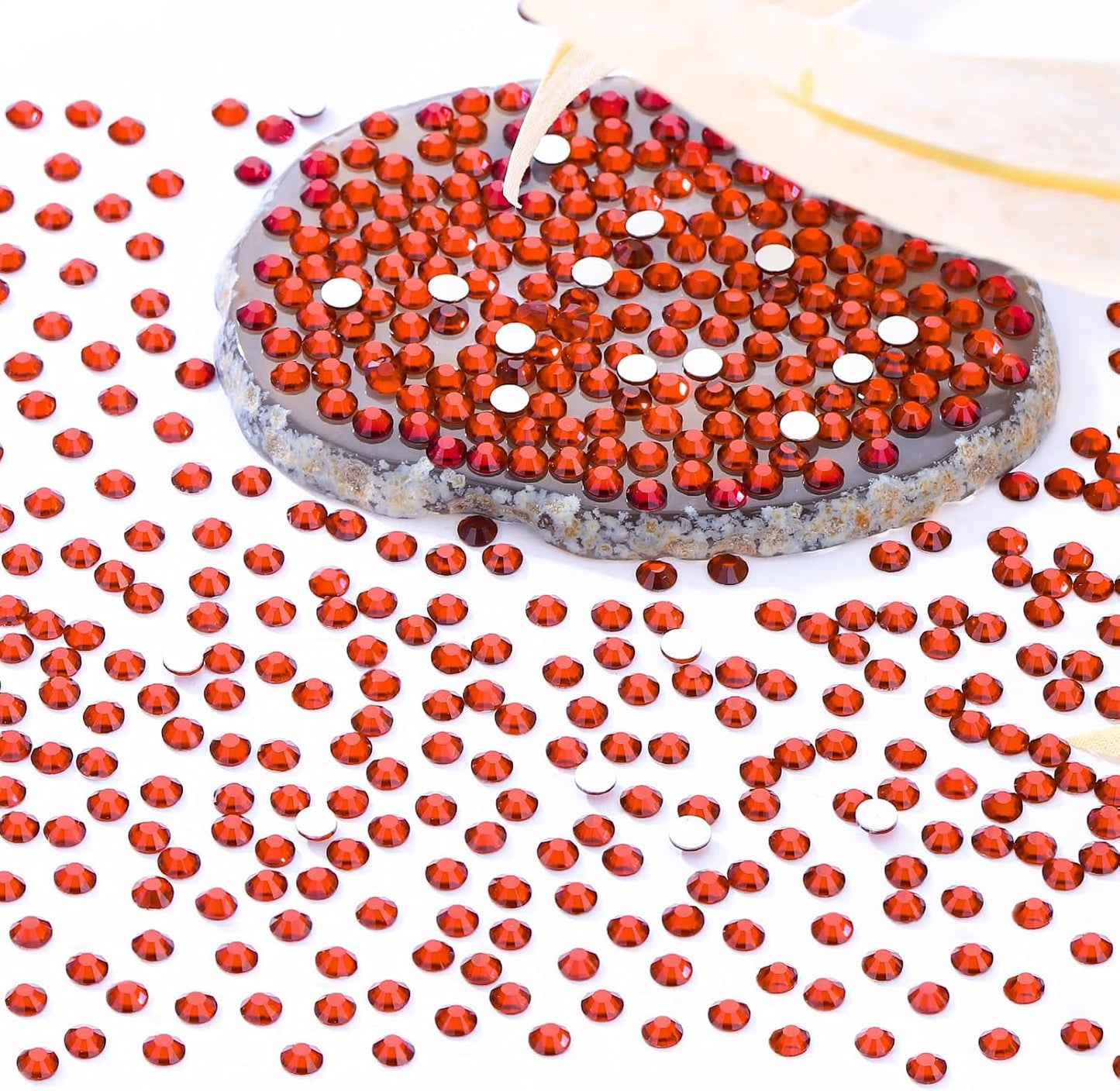 Red Flatback Rhinestones, Glass Rhinestones for Nail Art and Craft, Glue Fix, Loose Crystal Gemstones(Red, SS6, 2880pcs, 1.9-2.0mm)