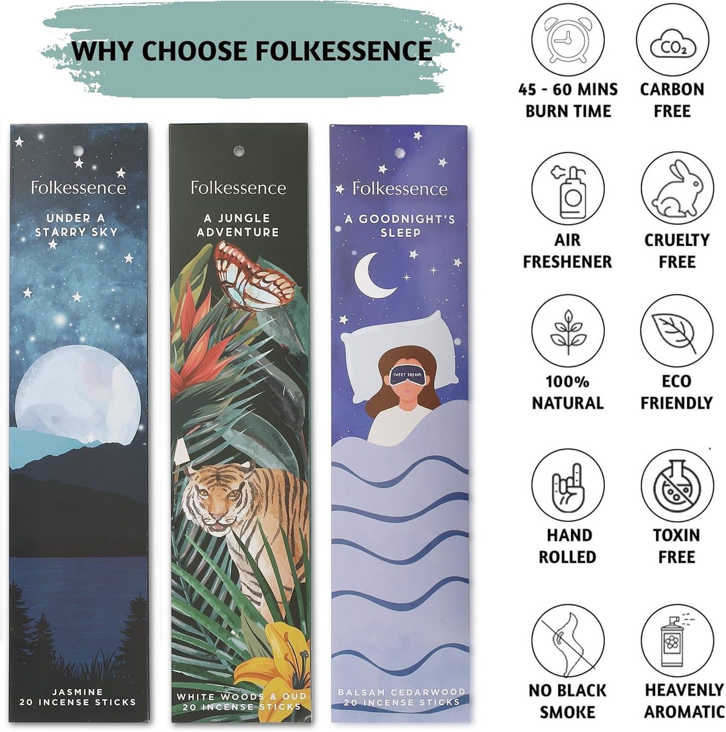 Folkulture Incense Sticks | Set of 6 (120 Fall Insence-Sticks) with 45 Mins Burn Time | Non Toxic Balsam Cedarwood, Oud, Jasmine, Pumpkin Spice Incense | Organic Peppermint Inscents-Sticks