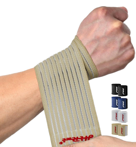 HiRui 2-Pack High-Elastic Wrist Support Straps Wrist Compression Bandage - Wrist Wraps Wristbands for Carpal Tunnel Arthritis Tendonitis Weightlifting Tennis Basketball - Breathable Soft (Beige)