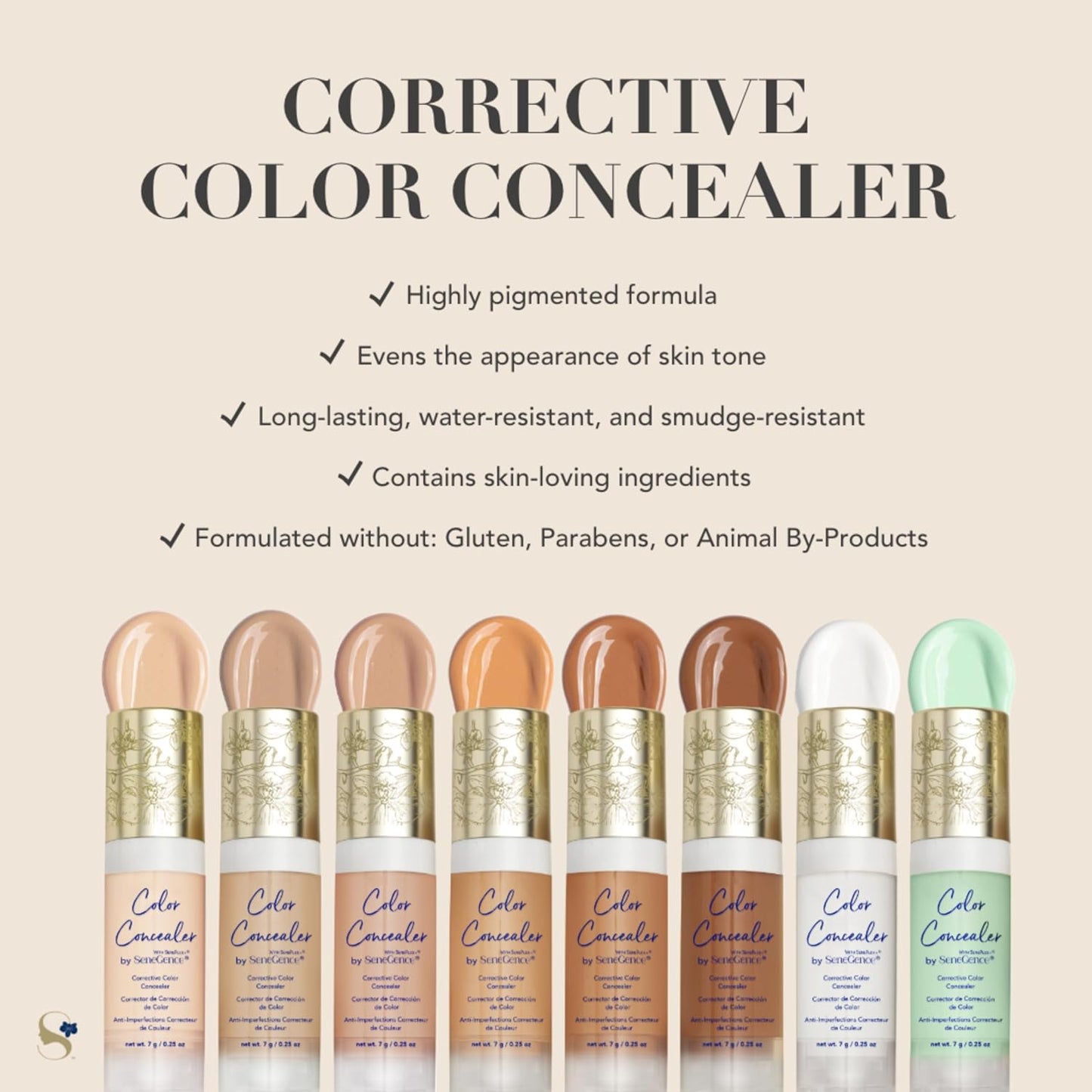 SeneGence Corrective Color Concealer, Green, 0.25 Fl Oz, Anti-Aging Benefits, Hydrating Aloe Vera Juice, Vitamin B & E for Even Skin Tone and Flawless Coverage