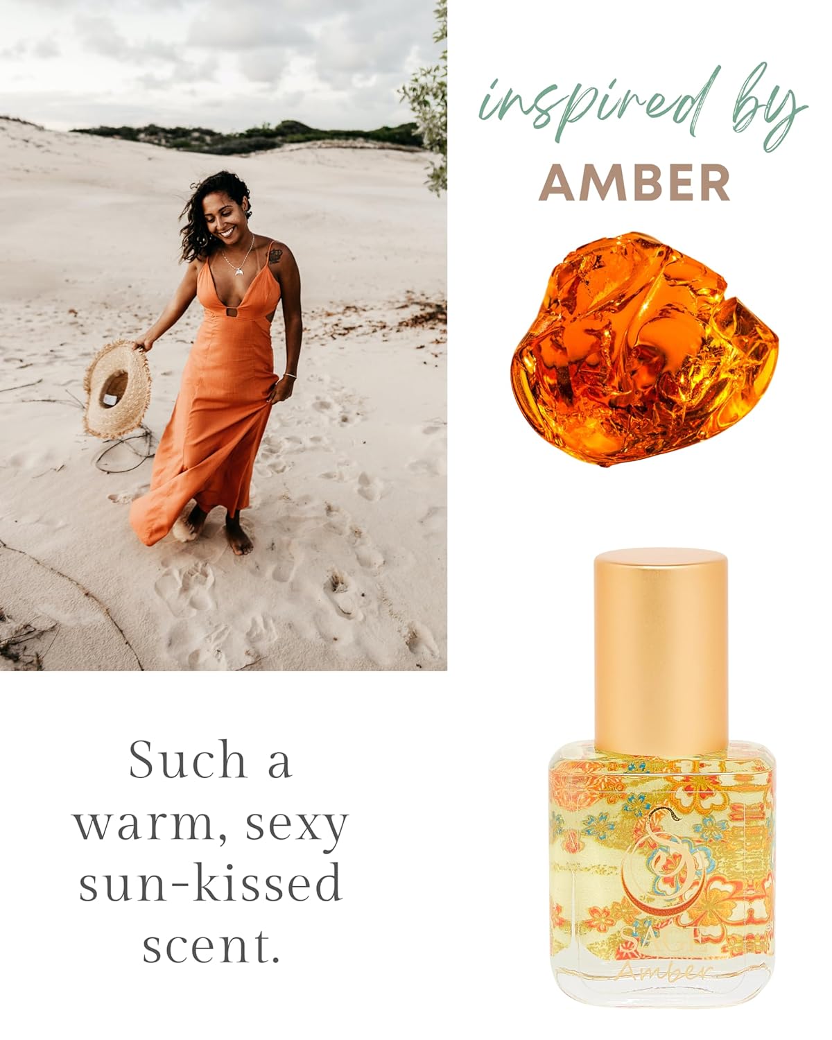 Amber Organic Perfume Oil Extract Roll-On by Sage- 1/4 oz, Vegan & Cruelty-Free, Earthy Scent, Amber, Blood Orange, Musk - Made in USA