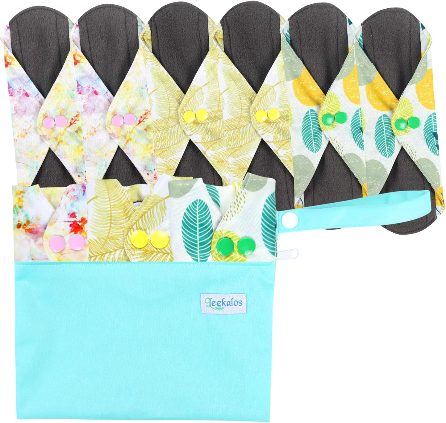 Leekalos Reusable Cloth Mini Wet Bags - Bamboo Reusable Sanitary Pads | Light Incontinence Pads - Pack of 6