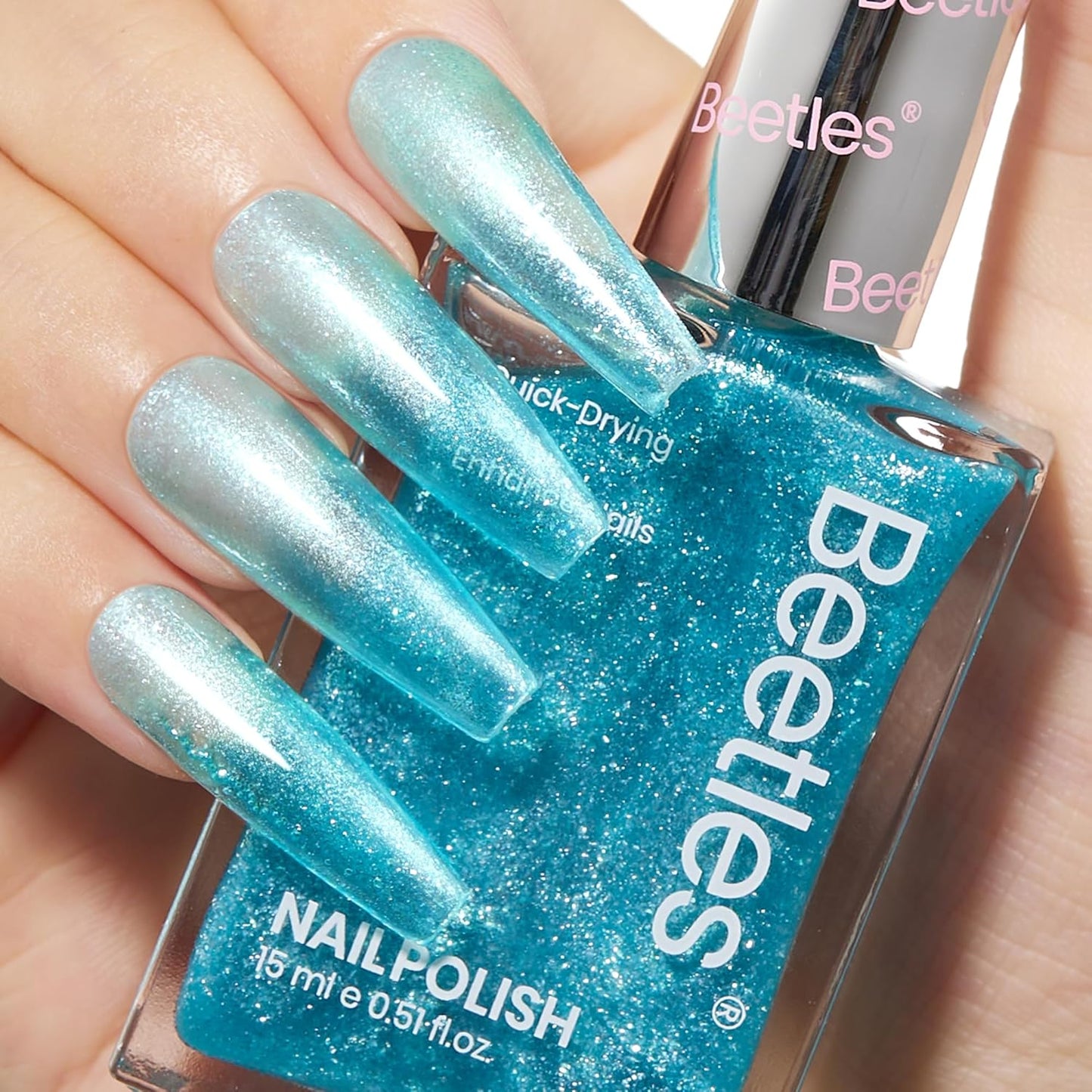 Beetles Blue Glitter Nail Polish - 1Pcs 15ml Fast Drying & Long Lasting Sparkly Nail Polish Frosted Light Blue Shards Nail Lacquer Finish Nail Art Design for Women