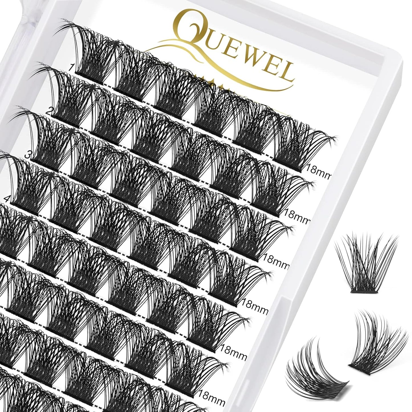 QUEWEL Cluster Lashes 72 Pcs Wide Stem Individual Lashes C/D Curl 8-18mm Length DIY Eyelash Extension False Eyelashes Natural&Mega Styles Soft for Personal Makeup Use at Home (Mega-D-18)