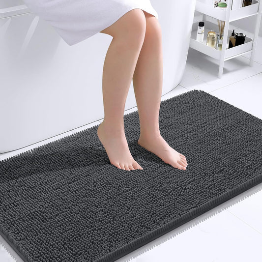 OLANLY Bathroom Rugs 44x24, Extra Soft Absorbent Chenille Bath Rugs, Rubber Backing Quick Dry, Machine Washable Bath Mats for Bathroom Floor, Tub and Shower, Home Decor Accessories, Dark Grey