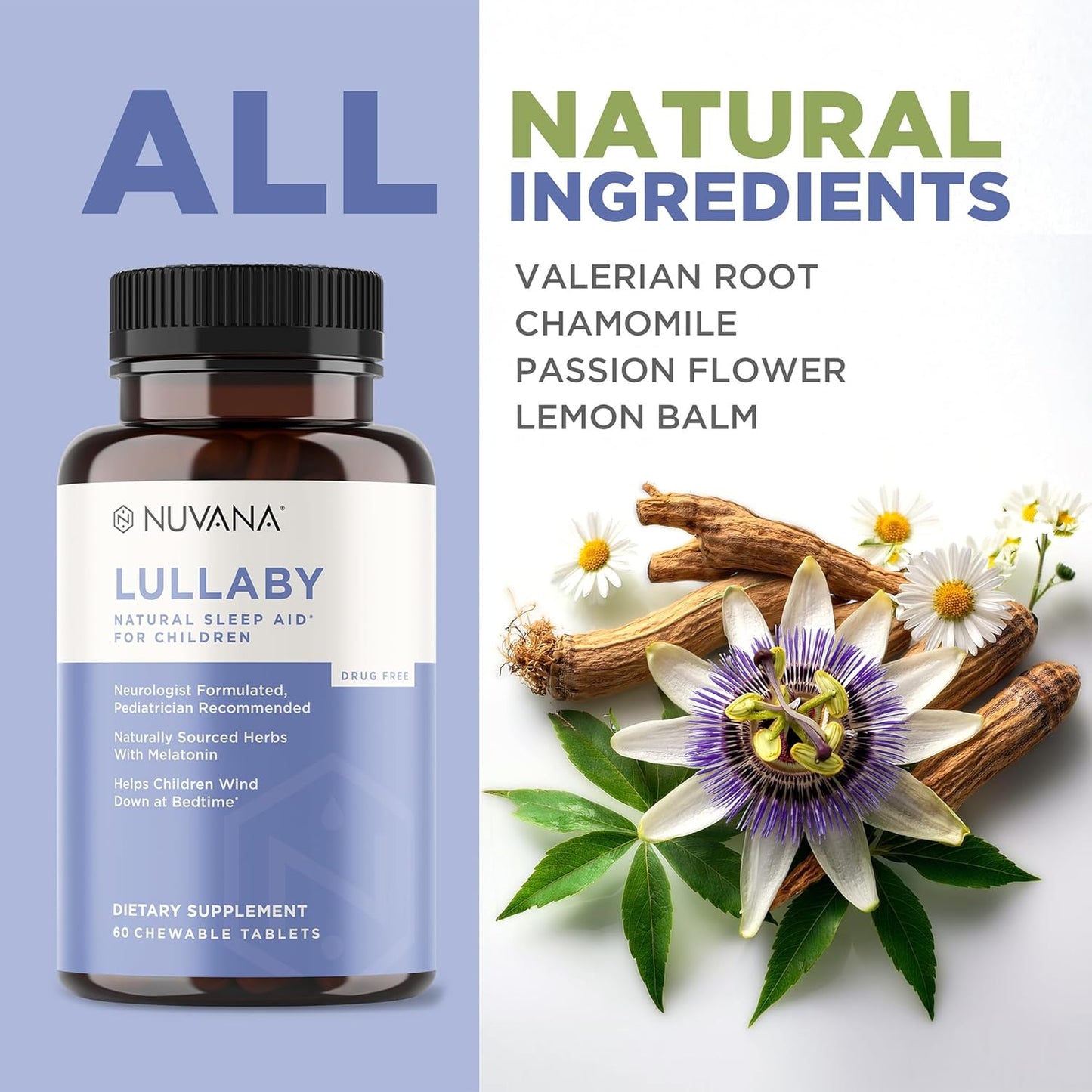 Lullaby | Gentle Kids Natural Sleep Aid | Pediatrician Recommended | Delicious Low Dose Melatonin & Non-Habit Forming Mixed Berry Chewable Tablets | with Chamomile, Magnesium for Kids 3+