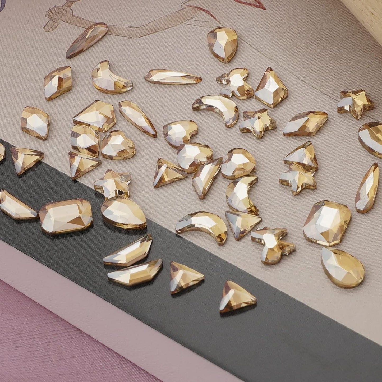 Canvalite 2518Pcs Nail Rhinestones Gems 12 Styles 3D Glass Champagne Crystals Charms Shiny Multi Shape Flatback Rhinestones with Gems Picker and Tweezers for DIY Nail Art