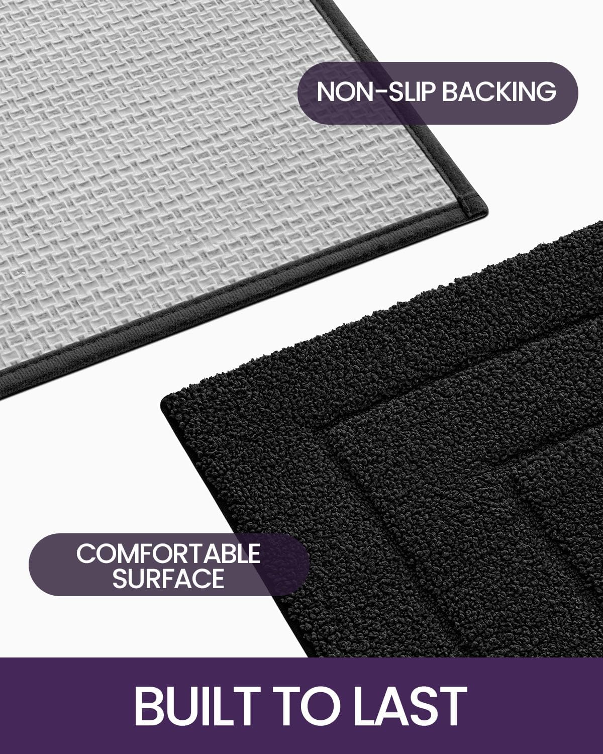 DEXI Bathroom Rug 32x20, Non Slip Washable Bath Mat for Shower Floor, Absorbent Soft Bathmat with Rubber Backing, Quick Dry Microfiber Carpet, Black