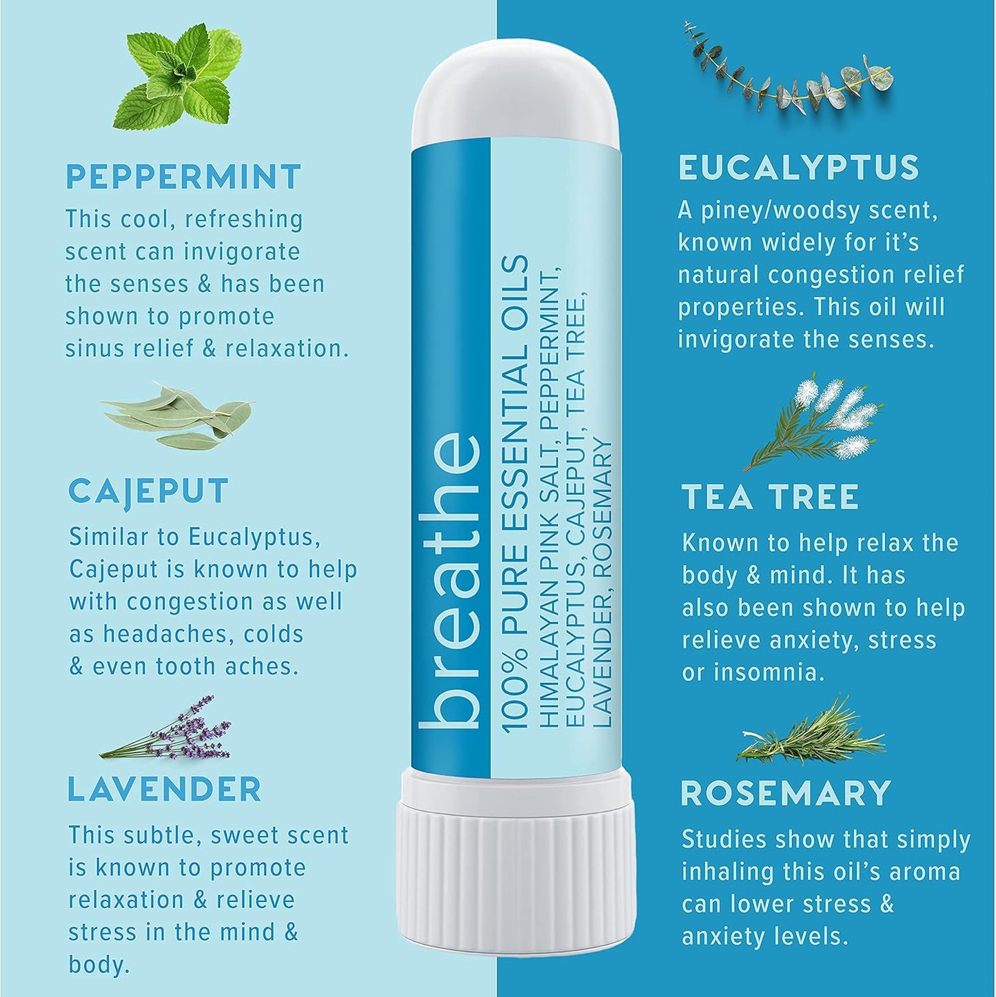 MOXE Breathe | Himalayan Salt Inhaler | Help Clear Congestion, Boost Focus and Improve Breathing | Natural Aromatherapy | Peppermint, Lavender and Tee Tree Essential Oil (1 Pack)