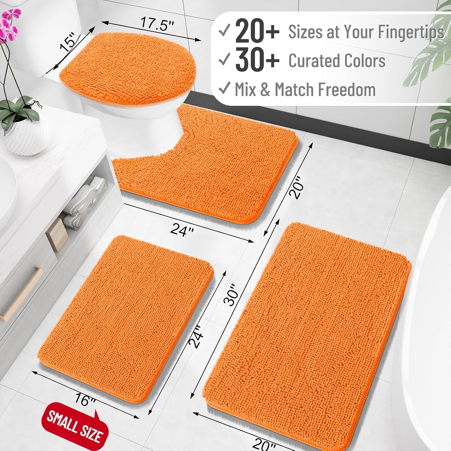 OLANLY Bathroom Rugs 36x24, Extra Soft Absorbent Chenille Bath Rugs, Rubber Backing Quick Dry, Machine Washable Bath Mats for Bathroom Floor, Tub and Shower, Home Decor Accessories, Orange