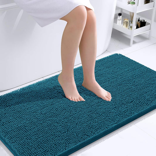 OLANLY Bathroom Rugs 44x24, Extra Soft Absorbent Chenille Bath Rugs, Rubber Backing Quick Dry, Machine Washable Bath Mats for Bathroom Floor, Tub and Shower, Home Decor Accessories, Peacock Blue