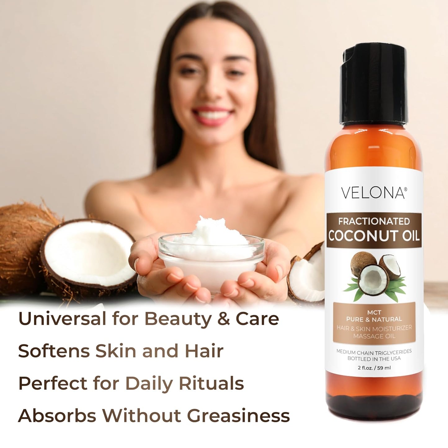 velona MCT Coconut Oil 2 Fl Oz | 100% Pure and Natural Carrier Oil | Fractionated | Skin, Face, Body, Hair Care | Use Today - Enjoy Results