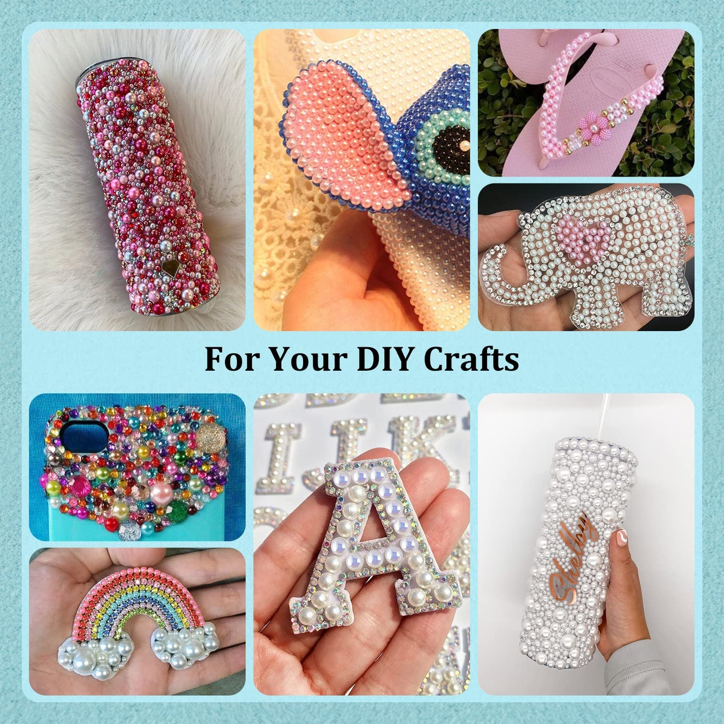 150g Flatback Pearls and Rhinestones, Pink&White Mixed Size 3-10mm Resin Rhinestones and Half Pearls for Nail Art and Crafts and Decoration with Picking Tools