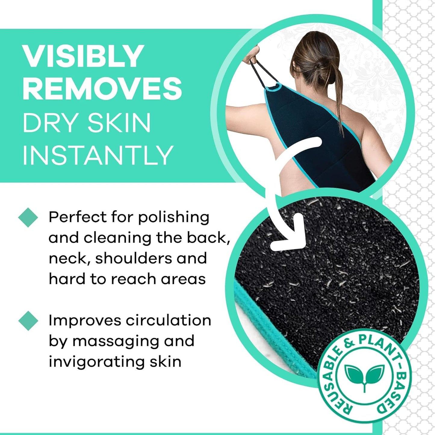 Dermasuri Deep Exfoliating Back Scrubber -Bath & Shower Back Scrub - Body Exfoliator Scraper Tool - Deep Exfoliation Body Cleaner for Shower, 27" Long, 8" Wide