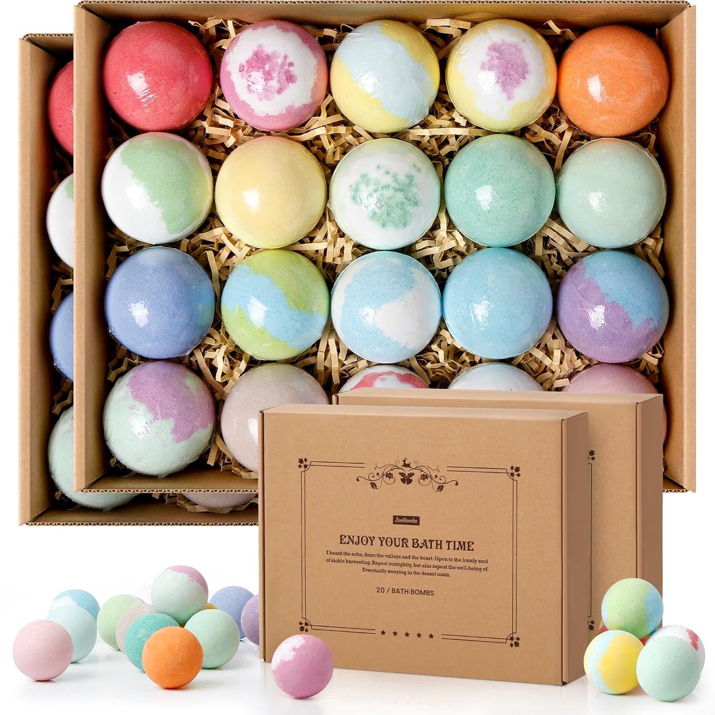 Bath Bombs Set, 40 pcs Natural Shea Butter & Safe Oil Bath Bomb for Skin Moisturizing, Handmade Bubble Bath & Fizzy, Ideal Presents for Women (2 Sets)