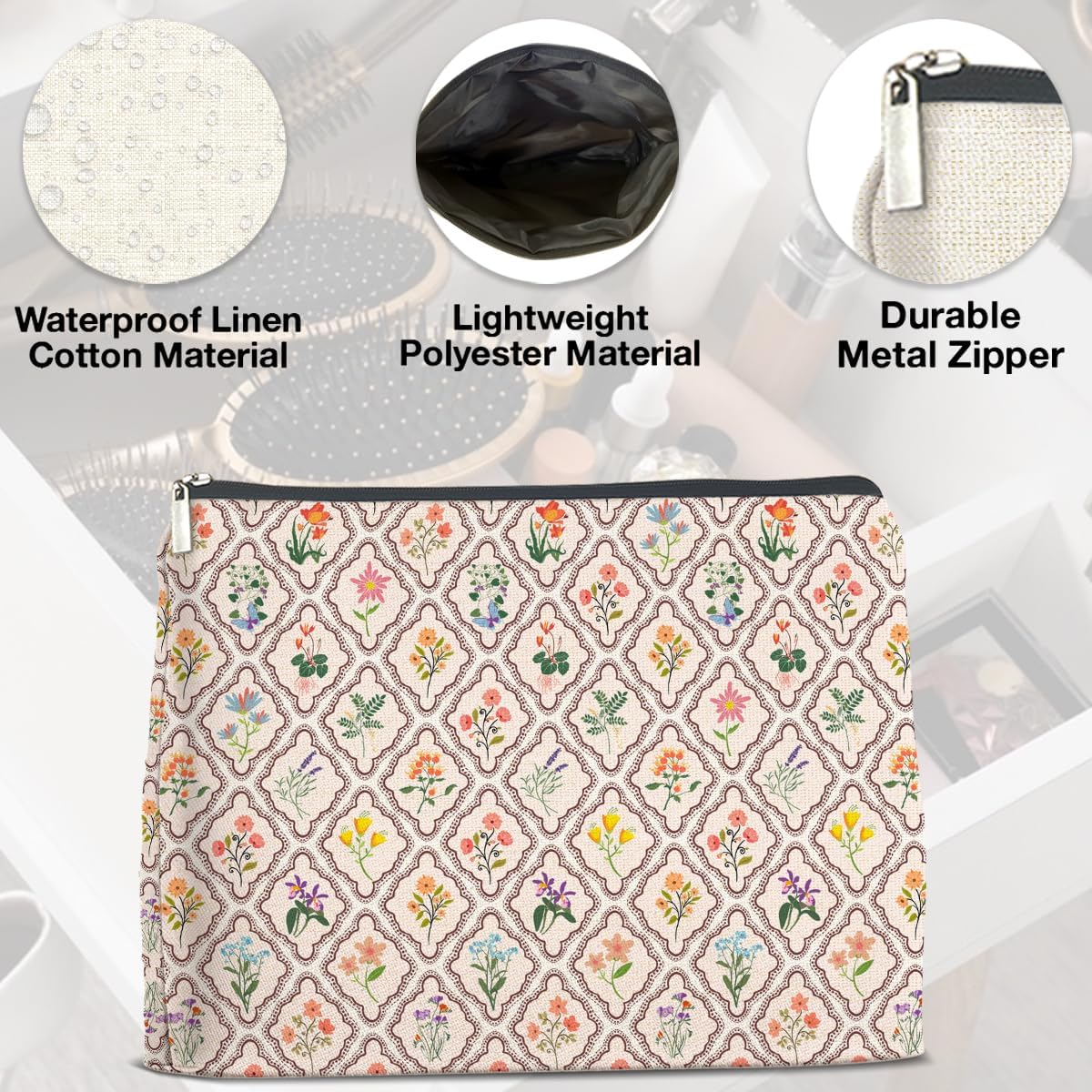 Aesthetic Floral Makeup Bag Gifts for Women Cute Flowers Cosmetic Bag Zipper Pouch