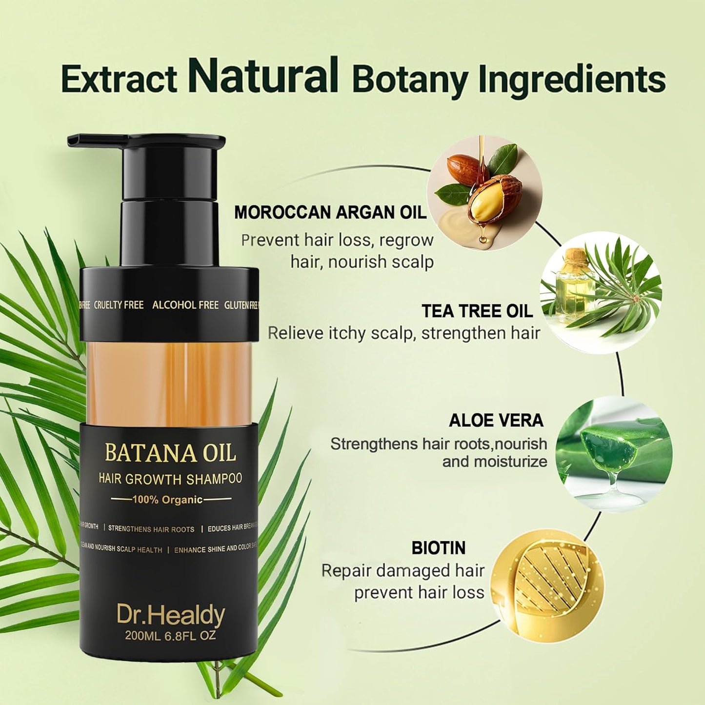 Dr.Healdy Batana Oil Shampoo for Hair Growth, Against Hair Loss & Moisturizes, Reduces Breakage - Sulfate Free Formula for All Hair Types (6.8 Fl Oz)
