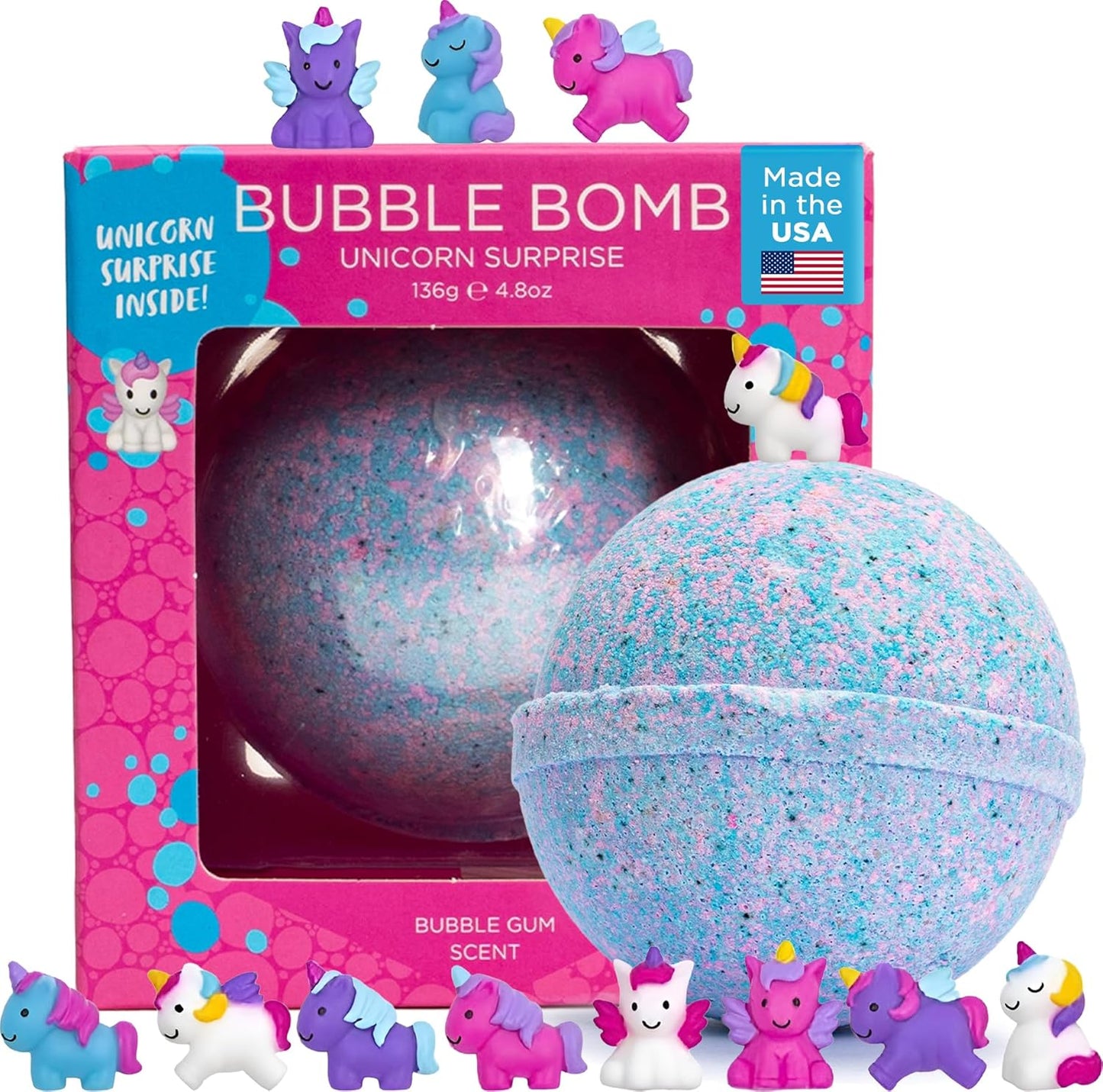 Unicorn Bath Bomb for Girls with Surprise Squishy Toys Inside by Two Sister - Large Bubble Bombs for Kids - Moisturizes Dry Sensitive Skin, Releases Color, Scent, Bubbles - Ideal Gift by Two Sisters
