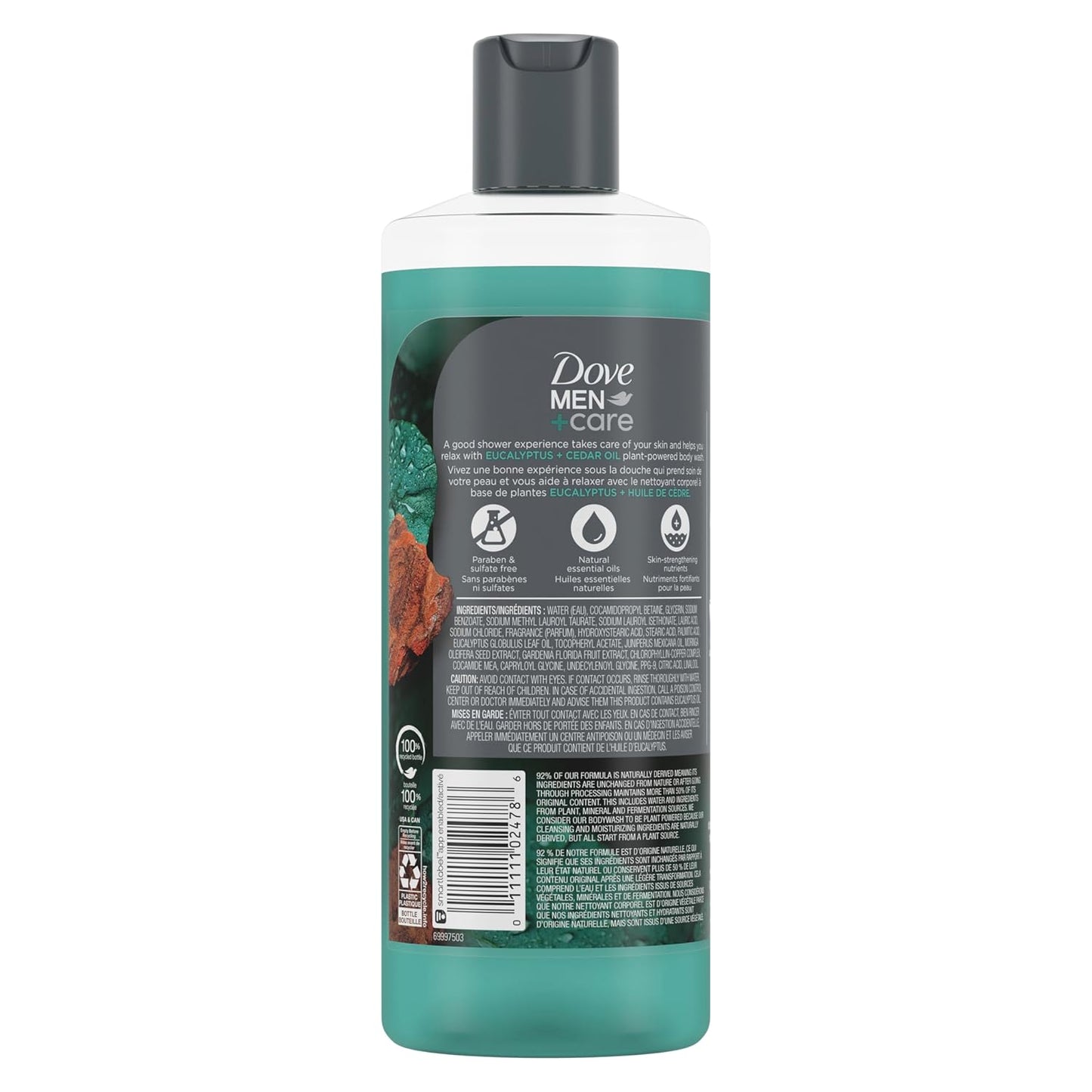 DOVE MEN + CARE Body 4 Count Wash Eucalyptus + Cedar Oil to Rebuild Skin in the Shower with Plant-Based Cleansers and Moisturizers 18 oz
