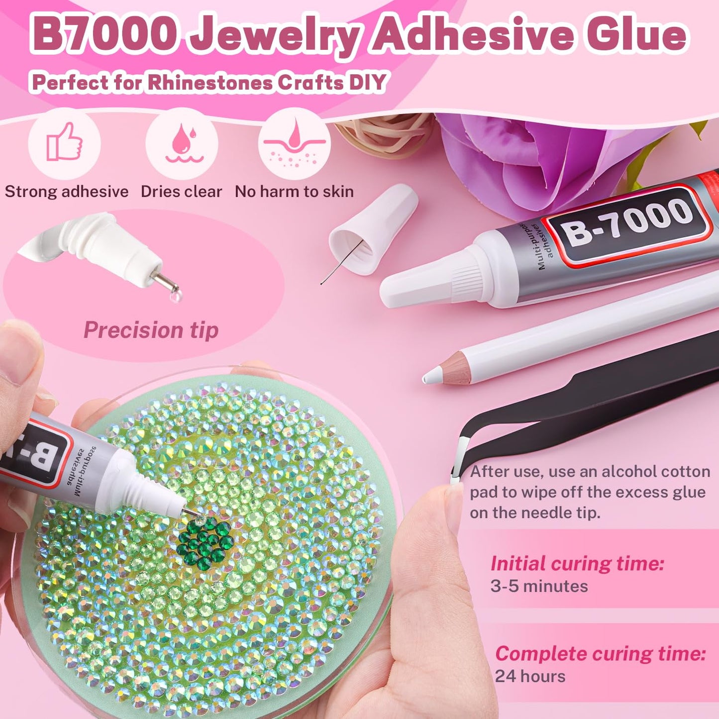 20000Pcs Green Rhinestones for Bedazzling with 3Pcs B7000 Jewelry Glue, Resin Rhinestones for Crafting Crafts，Bedazzler Kit Flatback Gems for Clothing Shoes Tumblers Nail Art