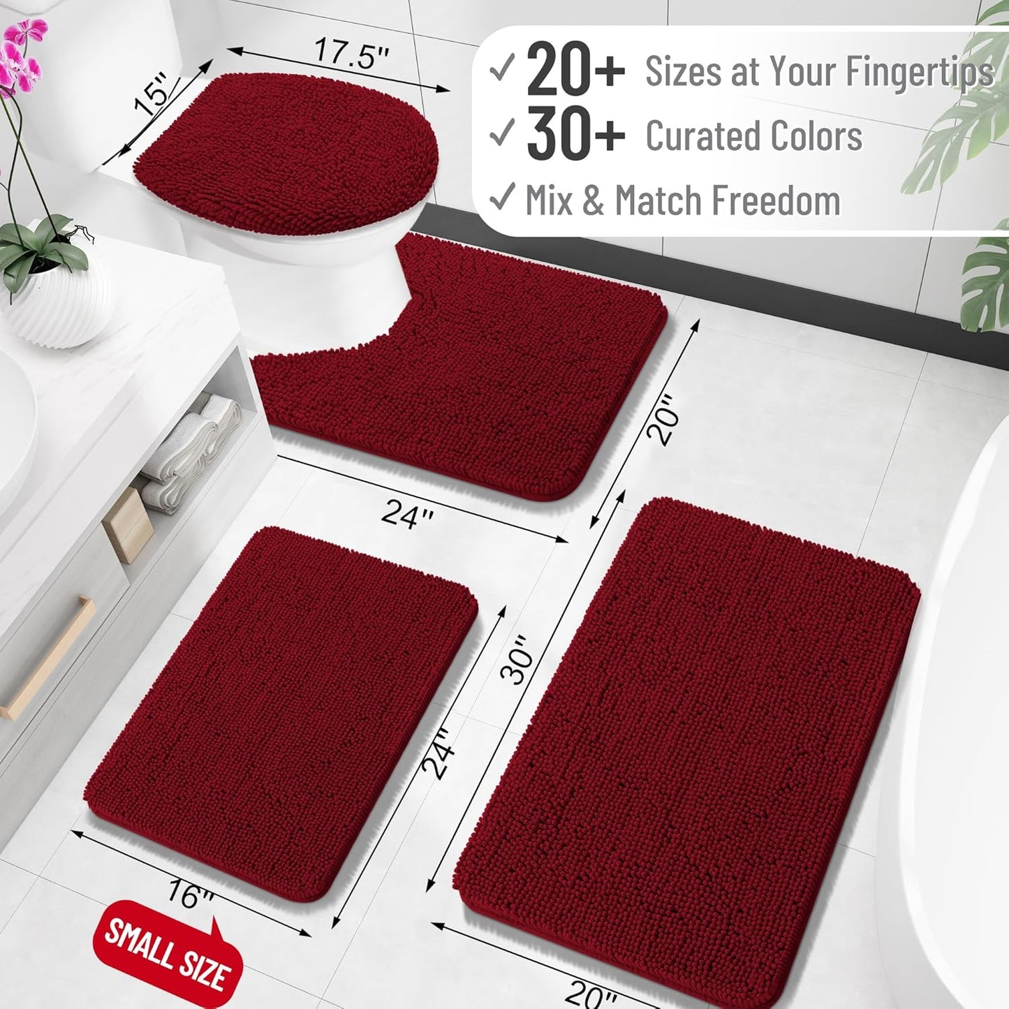 OLANLY Bathroom Rugs 24x16, Extra Soft Absorbent Chenille Bath Rugs, Rubber Backing Quick Dry, Machine Washable Bath Mats for Bathroom Floor, Tub and Shower, Home Decor Accessories, Burgundy