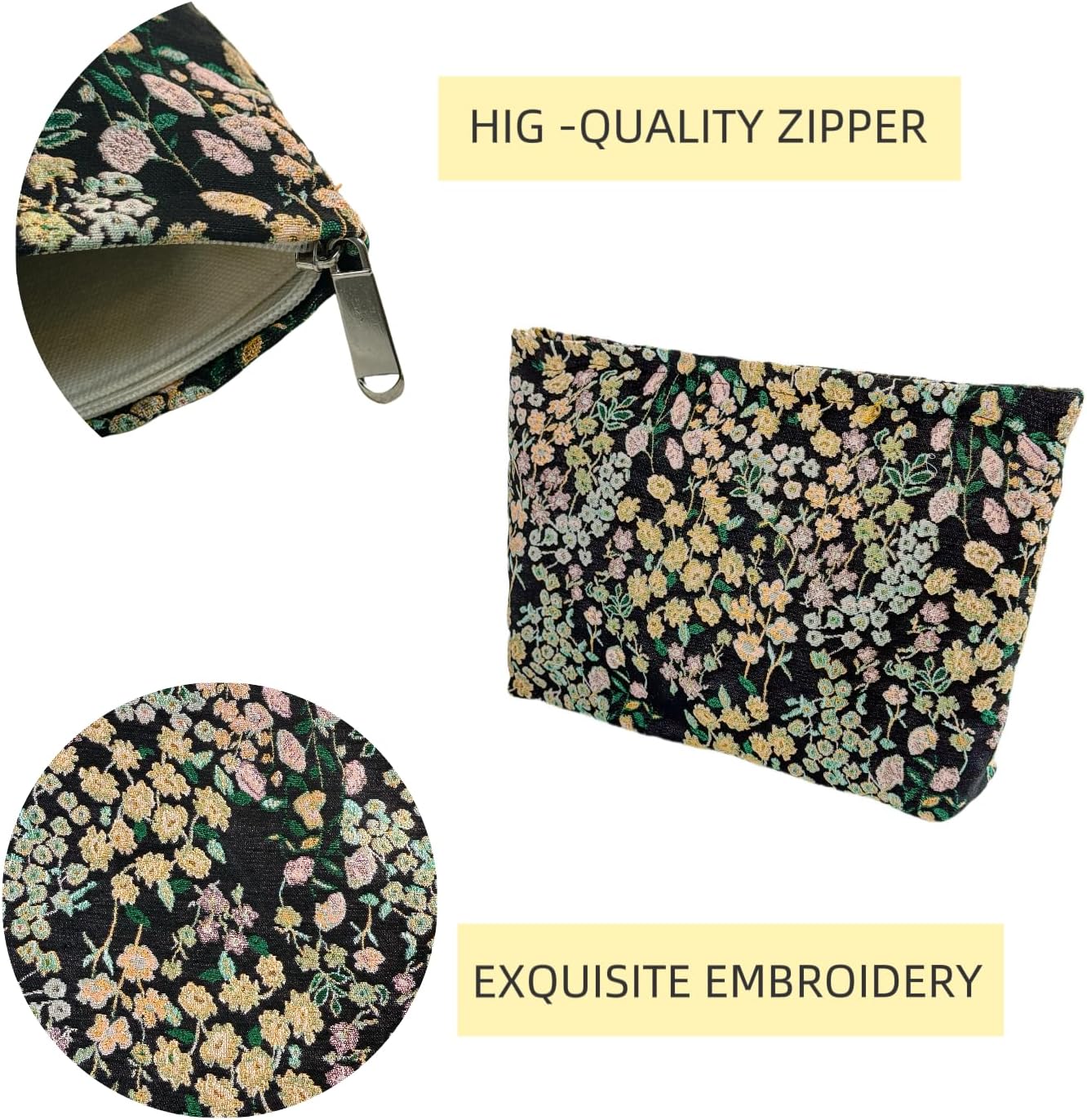 2 Pcs Makeup Bags, Large Cosmetic Bag Travel Toiletry Bag Organizer for Women, Embroidery Craft, Floral Makeup Bag Small Cosmetic Pouch Purse with Zipper Gifts for Girls Teen