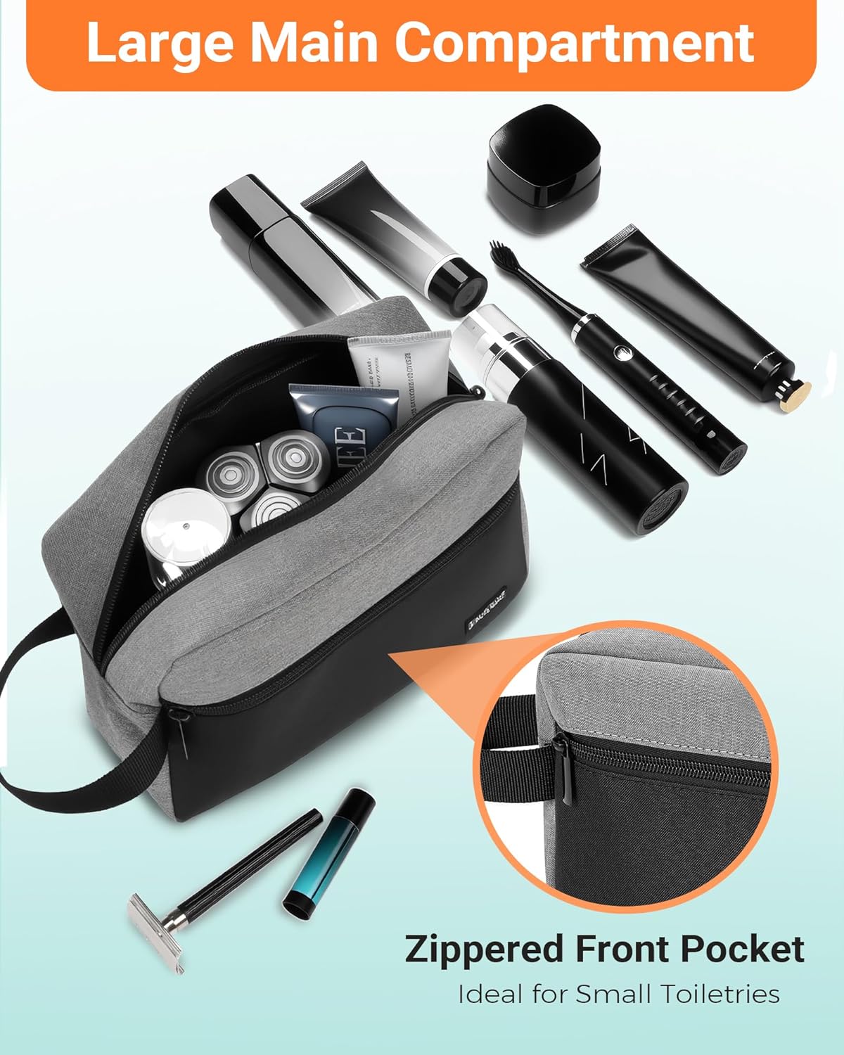 Elviros Travel Toiletry Bag for Men Hanging Toiletries Dopp Kit Small Bathroom Hygiene Tool and Medicine bag for Traveling Essential Shaving Pouch (Grey&Black)