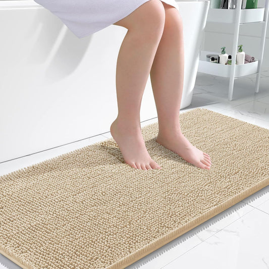 OLANLY Bathroom Rugs 47x24, Extra Soft Absorbent Chenille Bath Rugs, Rubber Backing Quick Dry, Machine Washable Bath Mats for Bathroom Floor, Tub and Shower, Home Decor Accessories, Beige